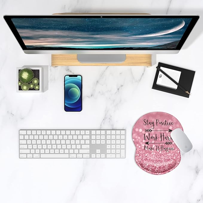 ITNRSIIET Ergonomic Mouse Pad with Gel Wrist Support Small Wrist Rest Smooth Surface Non-Slip PU Base Comfortable Office Supplies Pain Relief, 8.7 x 7.2 inches, Pretty Inspirational Quotes