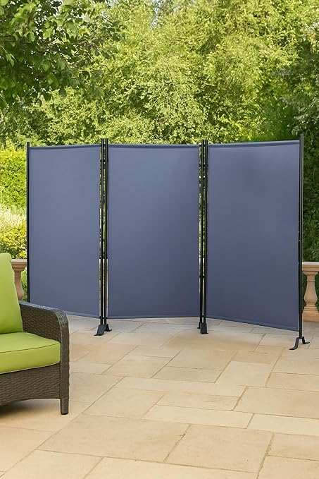 Proman Products - Galaxy Section Divider, Water Repellent Fabric Room Divider with Black Powder Coated Metal Frame for Indoors or Outdoors (Grey)
