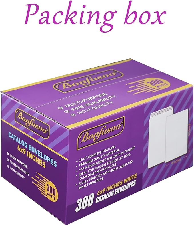 Bonfasvo 300 Pack 6x9 White Catalog Envelopes Peel & Seal Security Mailing Envelopes 120GSM Kraft Paper self Seal Envelopes for Invitations Papers Photos Documents Pictures Papers Files