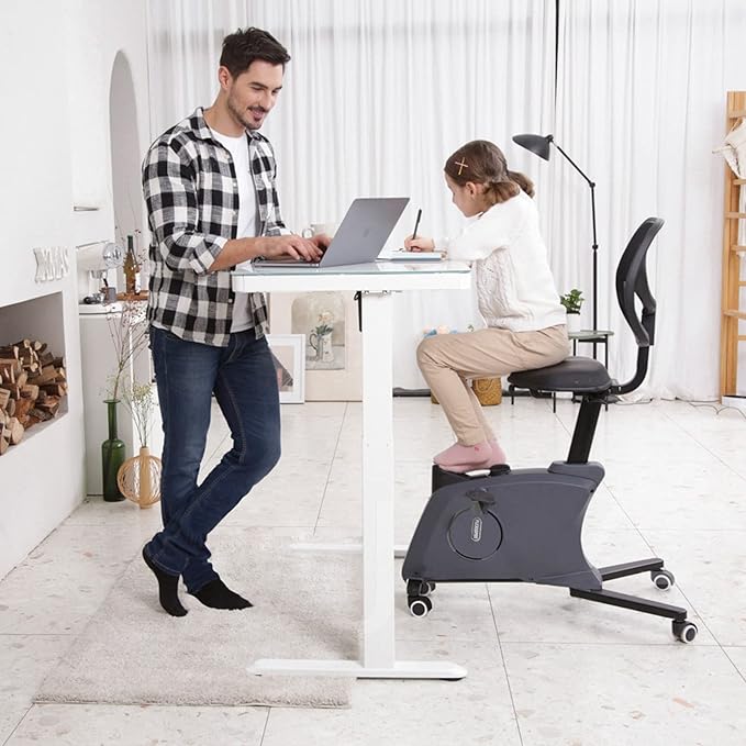 FLEXISPOT Comhar Electric Pure Glass Standing Desk with Drawer Desktop & USB Charge Ports, 48" Ergonomic Height Adjustable Sit to Stand Desk for Home Office (White, Glass)