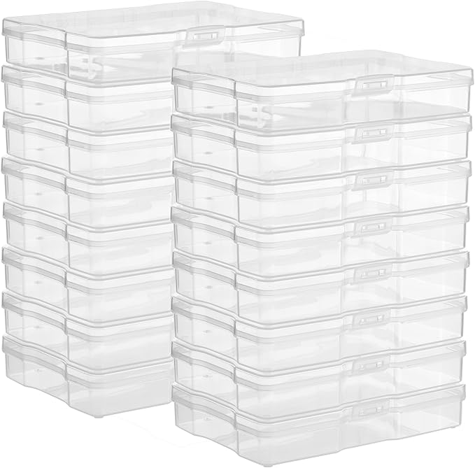 ALINK Photo Storage Box with Handle, 4" x 6" Photo Case Craft Keeper Organizer Container with 16 Inner Case and Label for Pictures, Arts, Crafts, Sewing, Stickers, Office Supplies - Clear