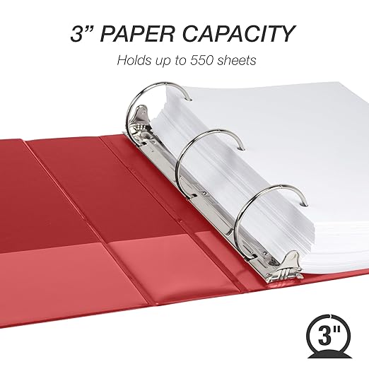 Samsill 3 Inch 3 Ring Binders, Made in USA, Economy Round Ring, Clear View Cover, 550 Sheet Capacity - for School, Home, Office - Red, 12 Pack