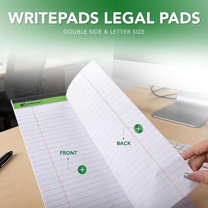 KAISA White Legal Pads Writing Pads Recycled Paper 5"x8" Narrow Ruled Lined Paper Small Legal pad Perforated 50 sheets Hard Back Notepads Writing Tablet For Office Supplies Study (White 12pads)