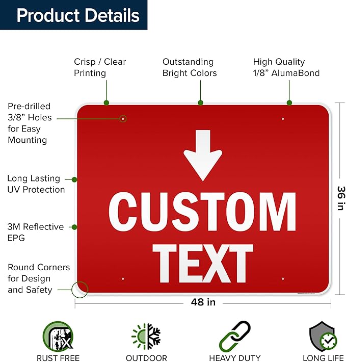 Custom Arrow,Custom Directional Sign, Down Arrow,36x48 Inches, Reflective, Rust Free DiBound, Fade Resistant, Made in USA by My Sign Center