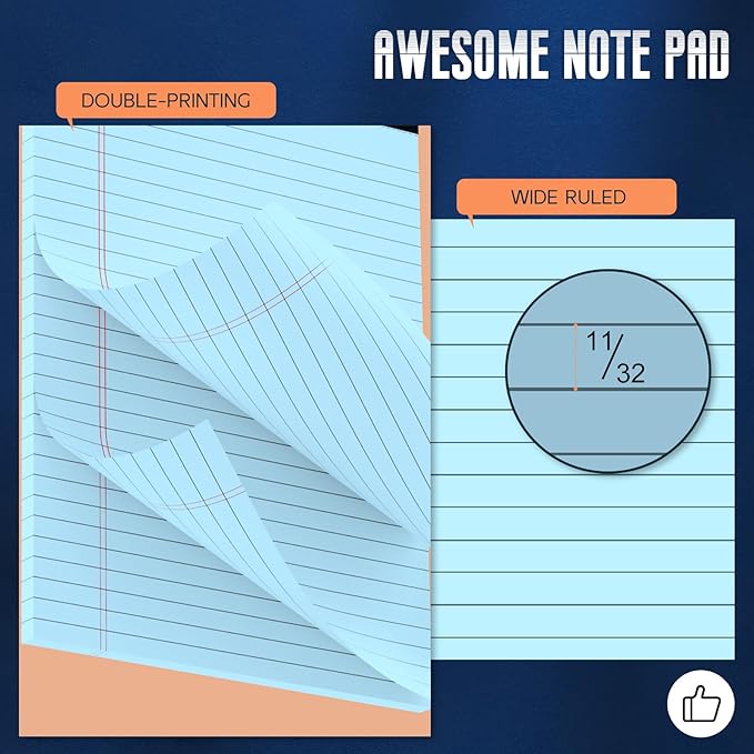 3 Pack Blue Legal Pads 8.5 x 11 Note Pads, Wide Ruled Notepads 8.5 x 11 Lined Paper Wide Ruled Writing Pads, 30 Sheets Per Note Pad, Micro Perforated Colored Legal Pads 8.5 x 11 for Work/School/Office
