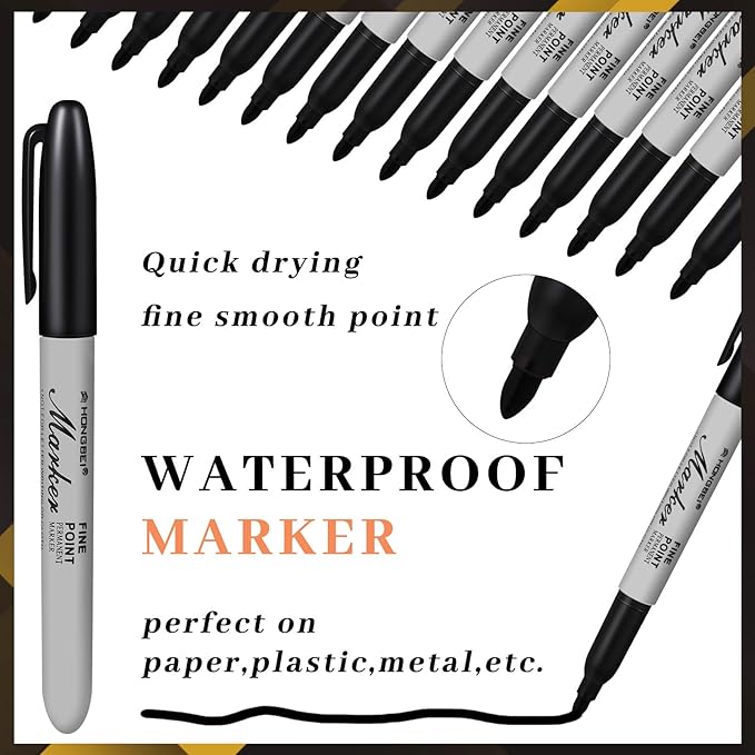 Thenshop 600 Pack Black Permanent Markers Bulk - Fine Point Permanent Marker Quick Drying Waterproof Pens for Doodling Writing Marking Classroom Work on Wood Metal Stone Glass, Office School Supplies