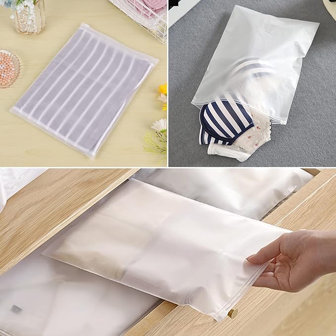 Svaldo Clothes Packaging Bags for Shipping, 100 Count 10x13 inch Frosted Zipper Plastic Bags for Clothing, Clear Apparel Bag for T-Shirt, Shirt, Document, 3 Mil, with Vent Holes