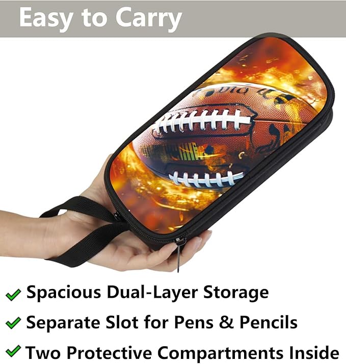 AnySmic Football Pencil Case for Boys and Girls, Sports Large Capacity Pencil Pouch for Kids, Pen Case for Elementary School Child, Polyester with Double Zipper Pen Bag Organizer Gifts for Student