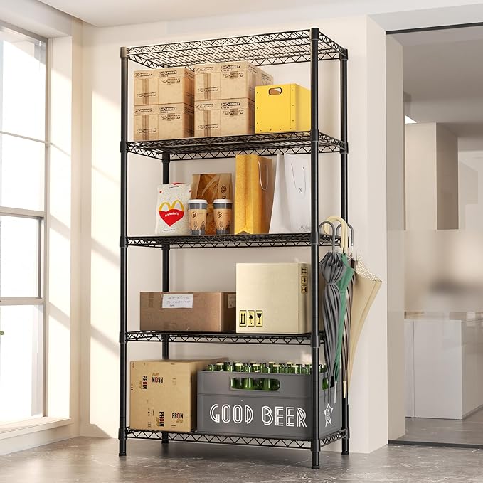SINGAYE 5 Garage Shelving Wire Storage Heavy Duty Shelves 1750LBS Shelving Unit Metal Bathroom Organizers and Shelf Wire Closet Pantry Kitchen Rack 18" Dx36 Wx71 H Black