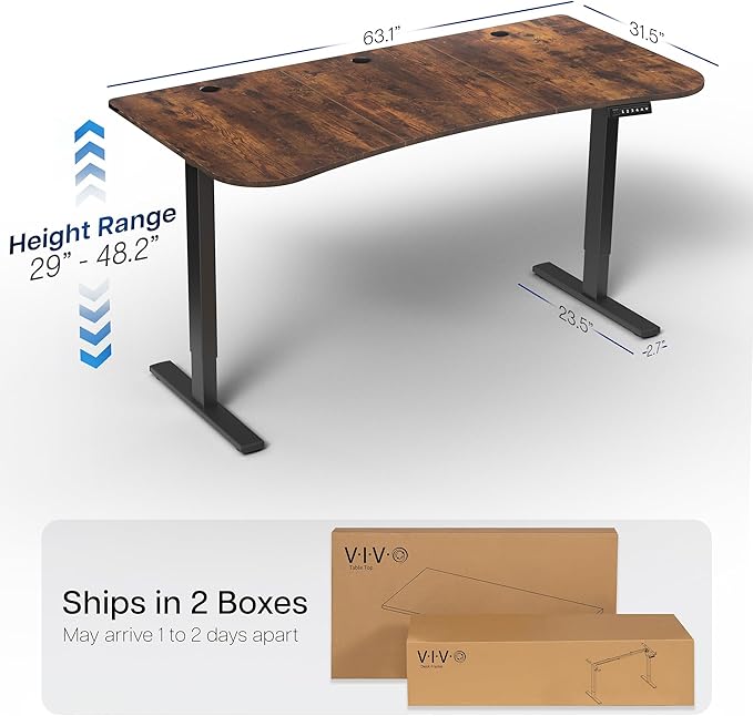 VIVO Electric 63 x 32 in Rustic Standing Desk, Memory Height Adjustment, 1B Series, Holds 220 lbs, Vintage Brown Top Black Frame, DESK-KIT-1B1N