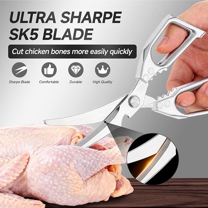 2-Pack Heavy Duty Stainless Steel Kitchen Scissors for Meat, Poultry, Chicken Bones and Turkey - Dishwasher Safe Sharp Japanese Cooking Shears, Food Scissors