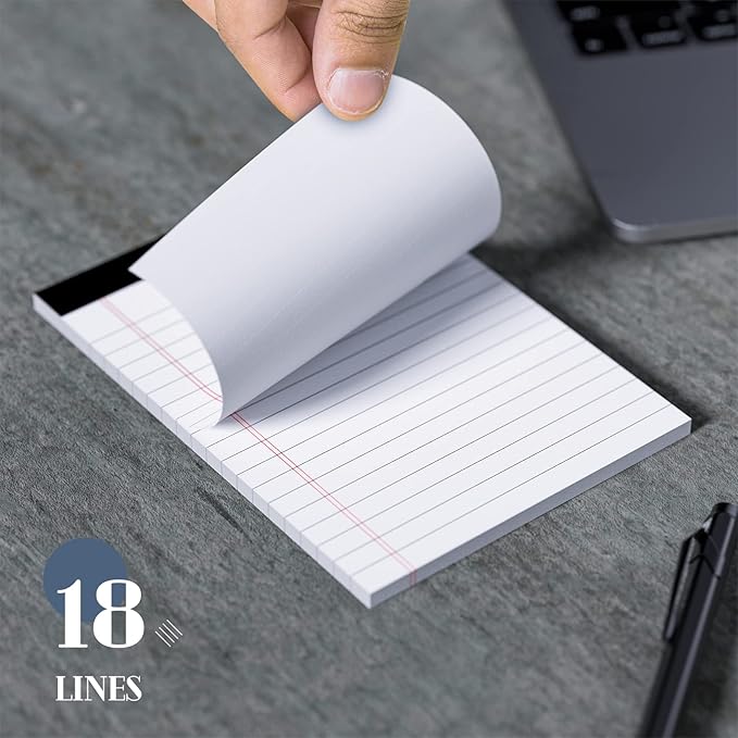 Nichela Legal Pads 4x6 with 18-Line College Ruled Small Legal Pads 6 Packs of Mini Legal Note Pads Non-Penetrating Paper, Perforated Writing Pad for School, Office, Business