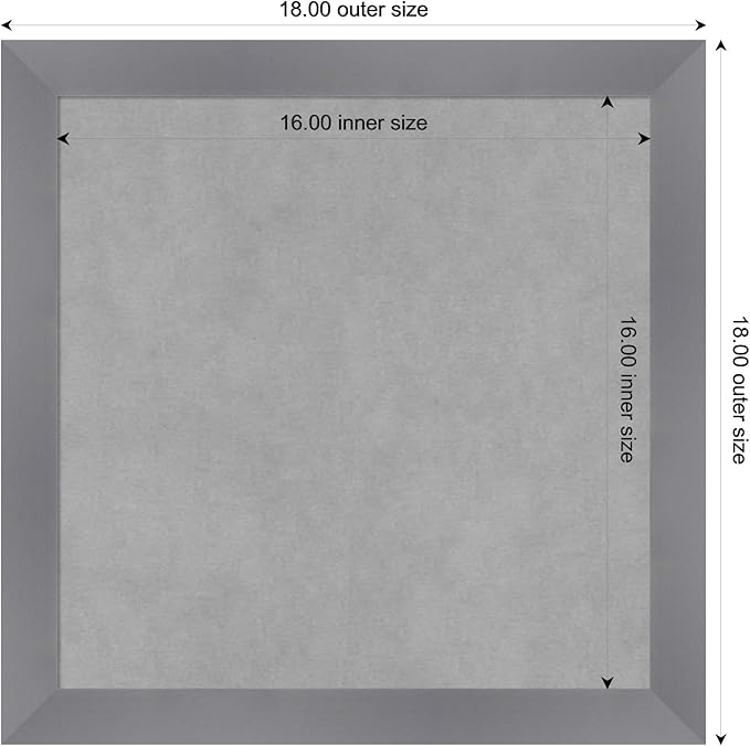 Amanti Art Grey Framed Magnetic Board 18x18 Small Vision Board for use with Magnets, 100% Metal Sheet to Display Items as Office Decor or for Home Organization in mudroom, Kitchen or Kids Room