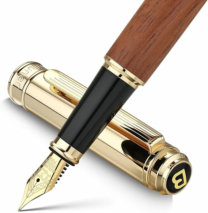 BEILUNER 316 Fountain Pen,Stunning Luxury Rosewood,24K Gilded Nib(Fine),Gorgeous 24K Gold Finish, Ink Converter,Nice Gift for Men&Women-Elegant,Executive,Christmas Pens for Writing