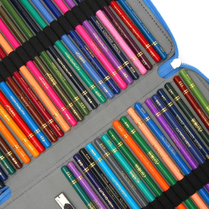 Vomgomfom Colored Pencil Case - 252 Slot Holder with Zipper Closure, Twill Fabric Large Capacity Pencil Case for Watercolor Pens, Markers, Artist Organizer (Blue Flower)