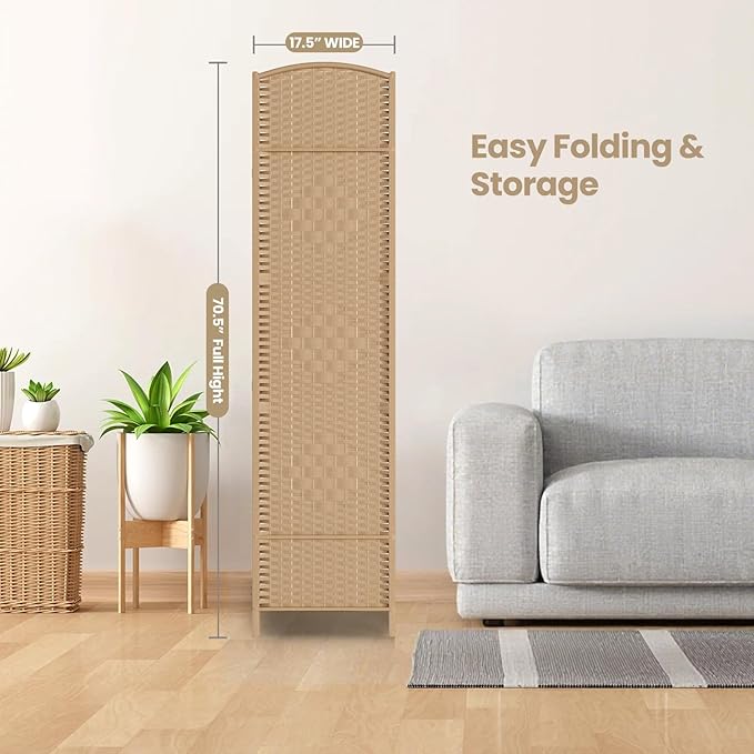Cocosica 6 Panel Room Divider,6Ft Folding Privacy Screen,Tall - Extra Wide Foldable Panel Partition Wall Divider with Diamond Double-Weaved Hand-Woven Design Room Screen Divider