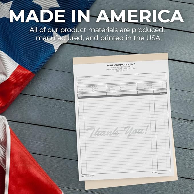 Custom 8.5" x 11" Carbonless NCR Books in 2-Part Duplicate Invoices, Receipts, Work Orders, Sales Orders, Purchase Orders, Estimates, Quote Forms with Your Company/Business Name (100 Sets)