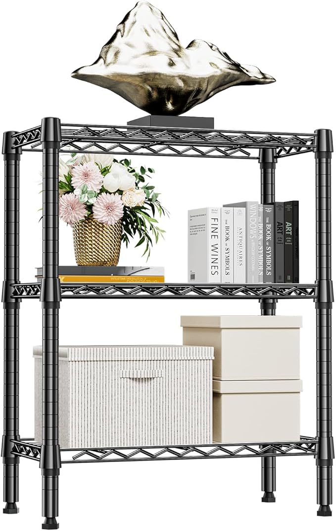 M MZG 750 lbs 3 Tier Shelf Metal Storage Shelves Wire Rack Closet Organizers for Garage Kitchen Bathroom Laundry Black 11.8" D x 25.6" W x 31.5" H