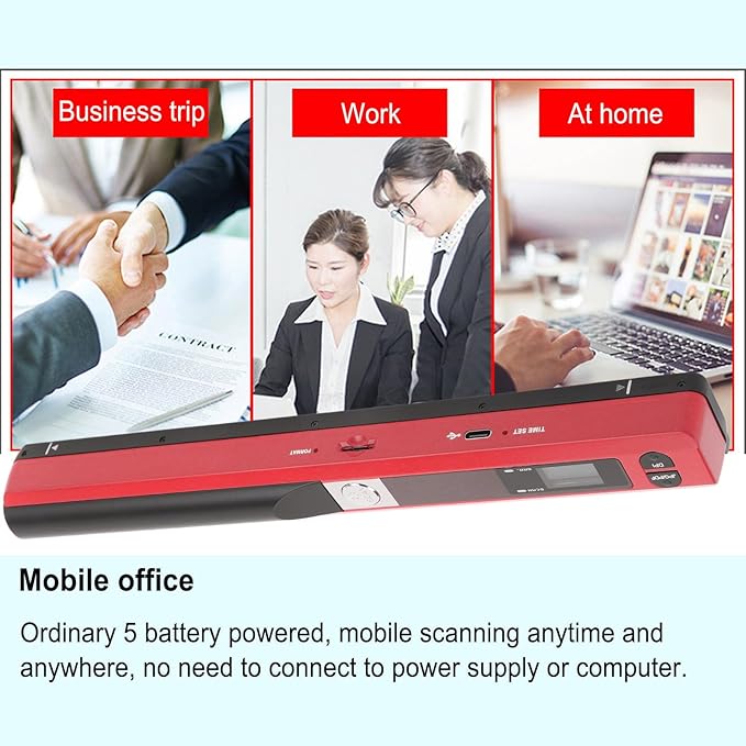 Ymiko A4 Document Scanner Portable High Resolution 900 DPI Multifunctional Handheld Image Scanner for Home Office Banking Library (Red)