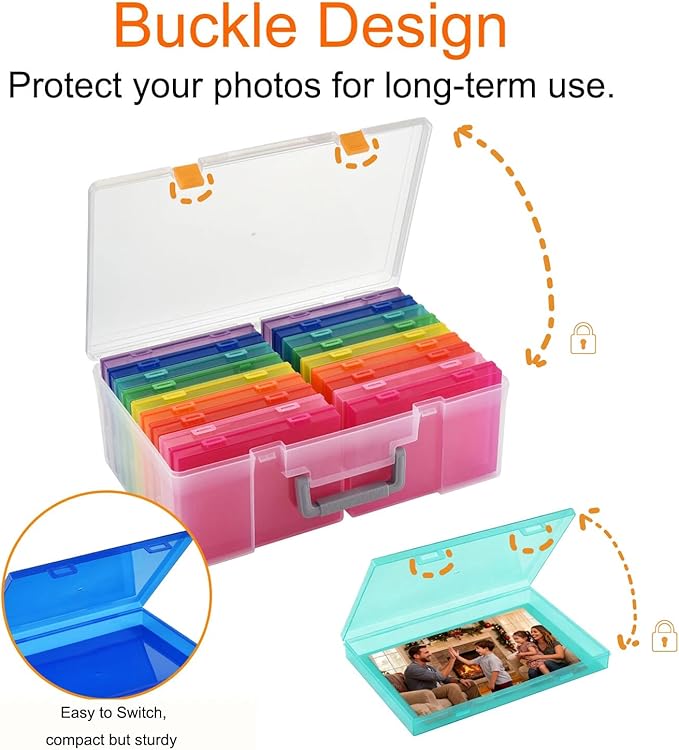 Photo Storage Box 5 x 7 Inches, 18 Inner Extra Large Photo Boxes with Dividers, Colorful Acid-Free Photo Storage Containers with Handle, Photo Organizer Craft Keeper for Photo, Craft, Stamp etc