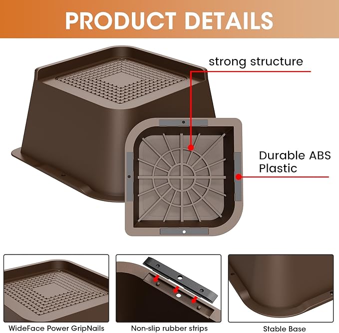 MXMZHXU Bed Risers 2 inch, 3 inch, 4 inch, 6 inch or 8 inch Heavy Duty Furniture Risers, Up to 6000 Lbs L Shaped Design Bed Lifts Blocks for Couch Desk Sofa Table (Dark Brown 4 Pack, 3 Inch)