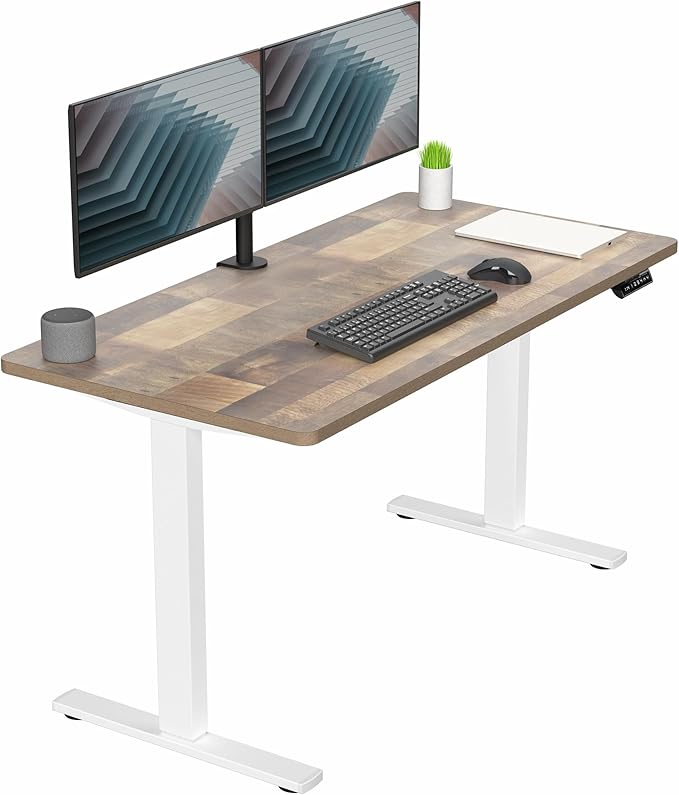 VIVO Electric 55 x 28 in Standing Desk, Memory Height Adjustment, 1B Series, Holds 220 lbs, One-Piece Reclaimed Wood Top, White Frame, DESK-KIT-1W55P