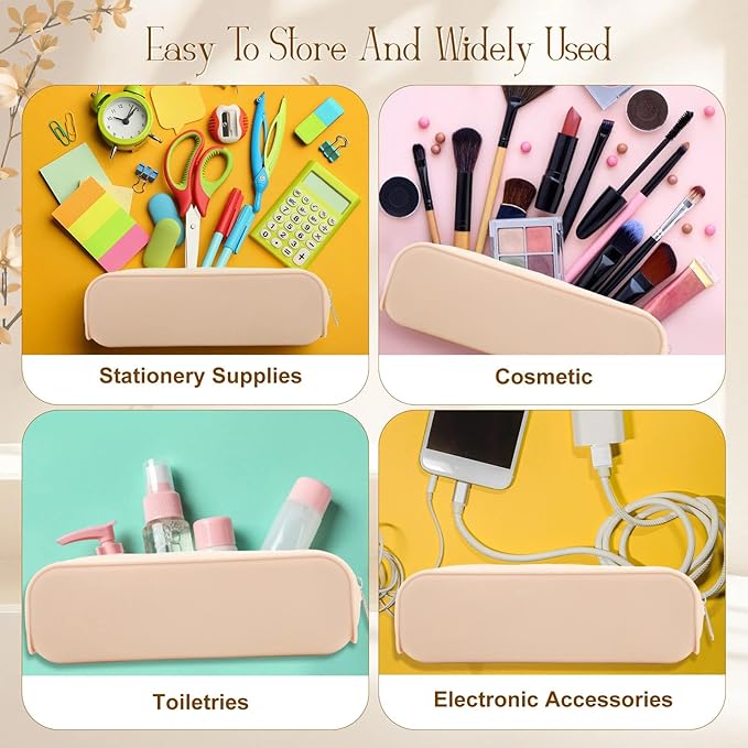 Feifeiya 8 Pcs Silicone Pencil Case Pen Zipper Pouch Bags Aesthetic Back to School Gifts Stationery Travel Toiletry Makeup Coin Organizer Waterproof Valentines Galentines Party Favors (White)