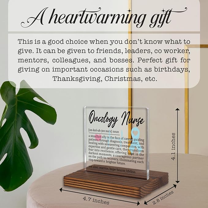 Oncology Nurse Gifts, Thank You Appreciation Gifts for Cancer Care Nurses Week Graduation Birthday Christmas Hospital Staff Recognition Office Desk Decor Decorative Signs Plaque PA014
