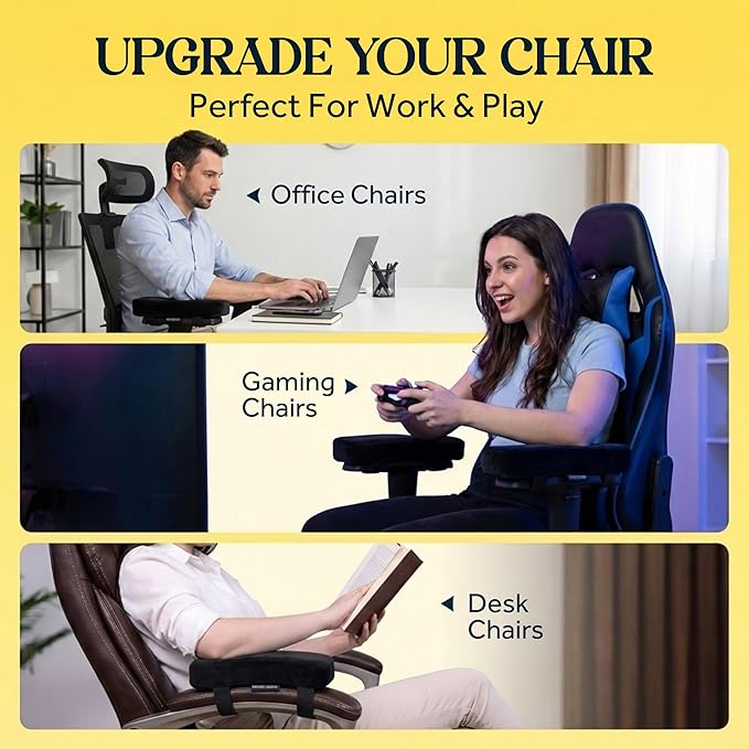 WESTERN COMFORT Thick Armrest Pads - Memory Foam Office Chair Arm Pads - Arm Rest for Desk Chair & Gaming Chair Armrest Pads - Chair Arm Covers - Elbow Support