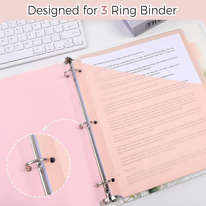 SKYDUE Pastel Binder Dividers with Pockets – 8-Tab Durable Plastic Dividers for 3-Ring Binder, Single Pocket File Organizers with Matching Label Stickers