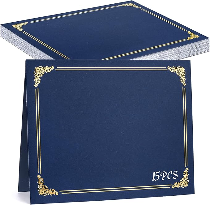 gisgfim 15Pcs Certificate Holders Diploma Covers Single Sided Gold Foil Border Award Certificate Covers for Letter Size 8.5x11 Certificates Cardstock Document Papers Storage Organizer (Navy Blue)