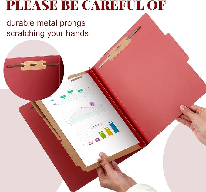 Skyygemm 24 Pcs Classification Folders Letter Size, 3 Divider Pressboard File Folder with Fasteners, Expanding File Organizer Bulk for School Teachers, Office Employee, Coworker, Staff (Red)