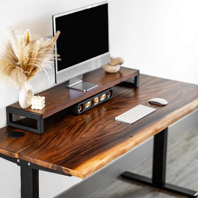 Standing Desk with Monitor Stand – Walnut Solid Wood Desk, Natural Live Edge, Adjustable Height Dual Motor, Sit Stand for Home Office (Black, W48 x D27)