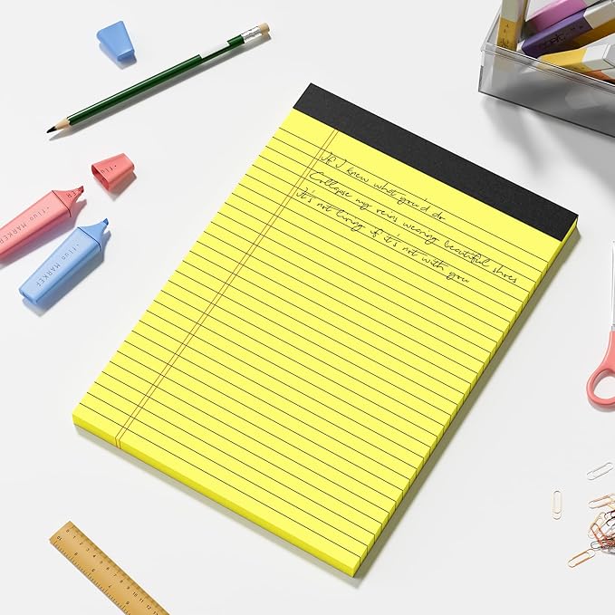 AILZFEI Yellow Legal Pads Note Pads 8.5 x 11 inch Wide Ruled, 30 Sheets/Pad, 20lb Colored Paper, Perforated Notepad with Sturdy Back (3 Pads Yellow)