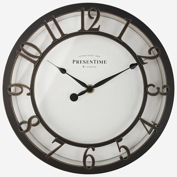 Presentime & Co 10" Farmhouse Series Wall Clock, Vintage Style, Retro Clock, Silent no Ticking, Oil Rubbed Bronze Finish