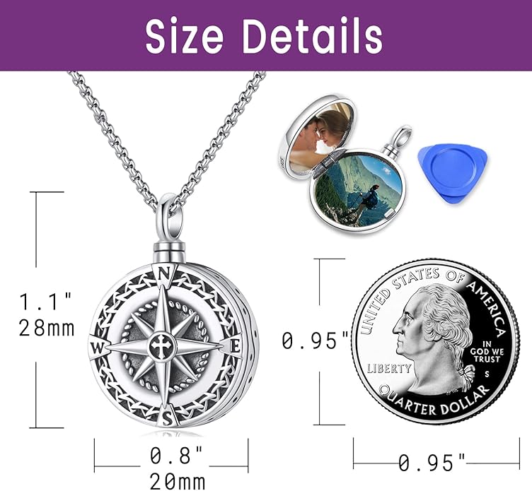 Compass Necklace for Women Men 925 Sterling Silver Pendant Urn Necklaces for Ashes Picture Locket Necklace Anchor Necklace Viking Necklace Crystals CZ Moonstone Abalone Shell Turquoise Compass Jewelry
