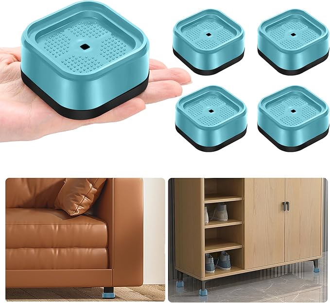 shouwuhho 4 Pack Furniture Risers Adjustable Bed Risers Heavy Duty Lifts Height 1", Square Stackable Bed Risers 1, 2 or 3 Inch for Desk Leg Table Couch Sofa Chair Bed Frame Legs Dorm, Blue