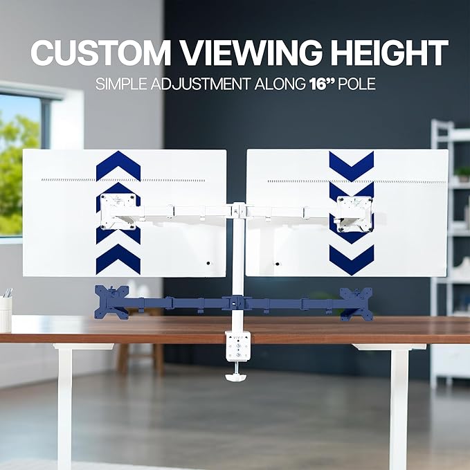VIVO Dual Monitor Desk Mount, Heavy Duty Fully Adjustable Stand, Fits 2 LCD LED Screens up to 32 inches, White, STAND-V032W