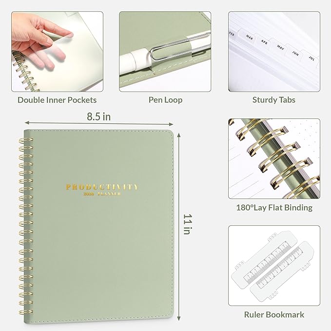 SUNEE 2026 Planner 8.5" x 11" – Dated Productivity Planner for Time Management - Daily,Weekly & Monthly Planner to Achieve Goals - Planner 2026 dated from January 2026 – December 2026,Grey Green