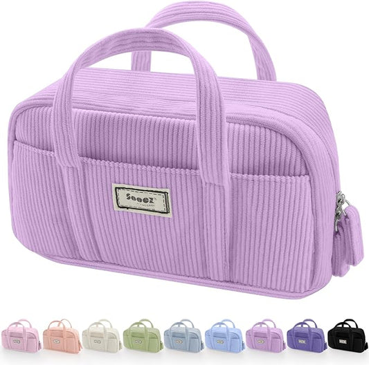 Sooez Large Pencil Case Pouch, Extra Big Pencil Bag with 5 Compartments, Pen Bag Wide Opening, Soft Corduroy Pencil Pouch Organizer with Zipper, Cute Aesthetic School Supplies for Girls-Light Purple
