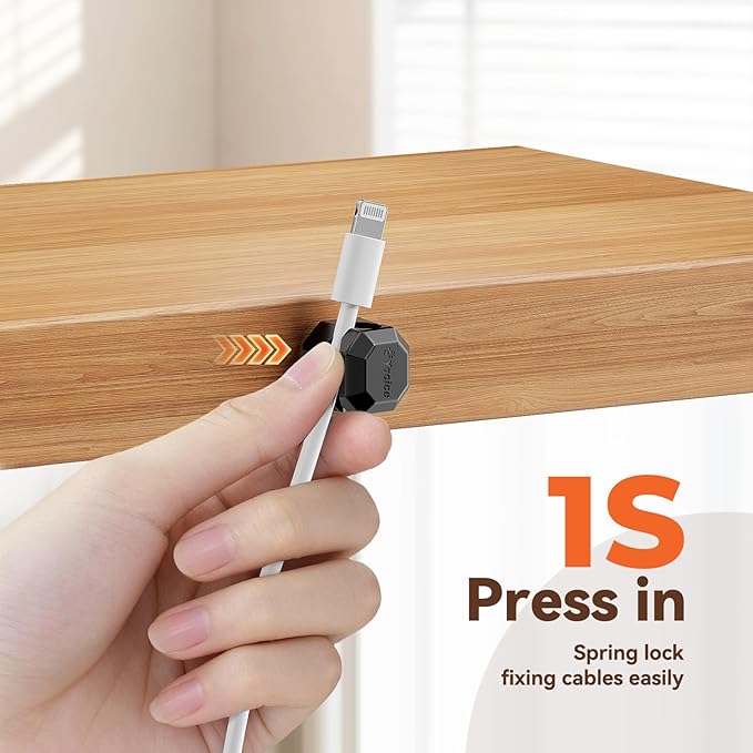12 Pack Rotatable Cable Clips,Spring Cord Organizer Desk Cable Management Cord Holder Adhesive Phone Charger Cord Clips for Home Office Car Wall Nightstand Accessories Black