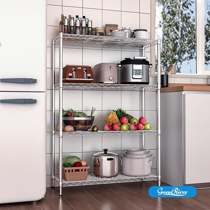 Guan River 4-Shelf Adjustable Metal Shelf Wire Shelving Unit Storage Rack Display Shelf for Office,Kitchen,Bedroom,Bathroom,Laundry,Pantry Basement,Garage(Chrome,36" L x 14" W x 54" H)