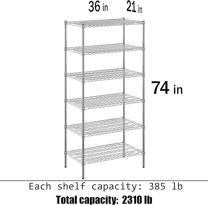 Regal Altair 21" Deep x 36" Wide x 74" Height Wire Shelving Kit | 6-Tier | NSF Commercial Storage Rack Unit