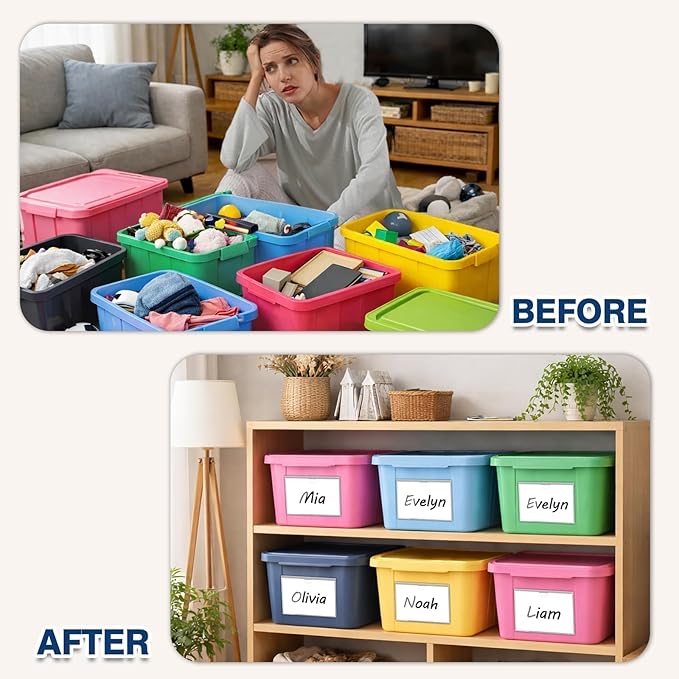 H4D 24 Pack Labels for Storage Bins, 4" x 6" Plastic Clear Adhesive Index Card Holders, Tote Label Pockets for Organizing Storage, Library Card, Shelves