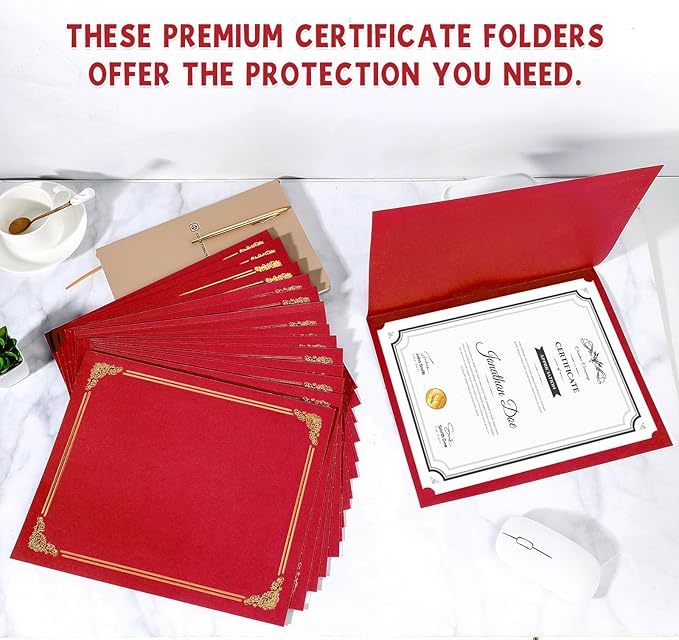 gisgfim 15Pcs Certificate Holders Diploma Covers Single Sided Gold Foil Border Award Certificate Covers for Letter Size 8.5x11 Certificates Cardstock Document Papers Storage Organizer (Bright red)