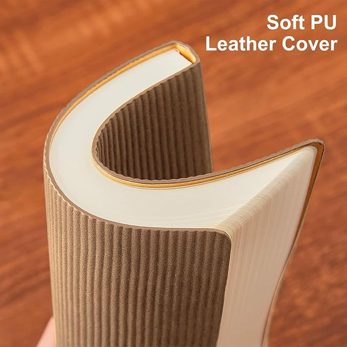 TSFPapier Lined Journal Notebook for Work College Ruled Note Book 5.79"x8.27"A5 PU Leather Daily Journaling 216 Pages for Women Men Writing Home School Supplies Business (Khaki)