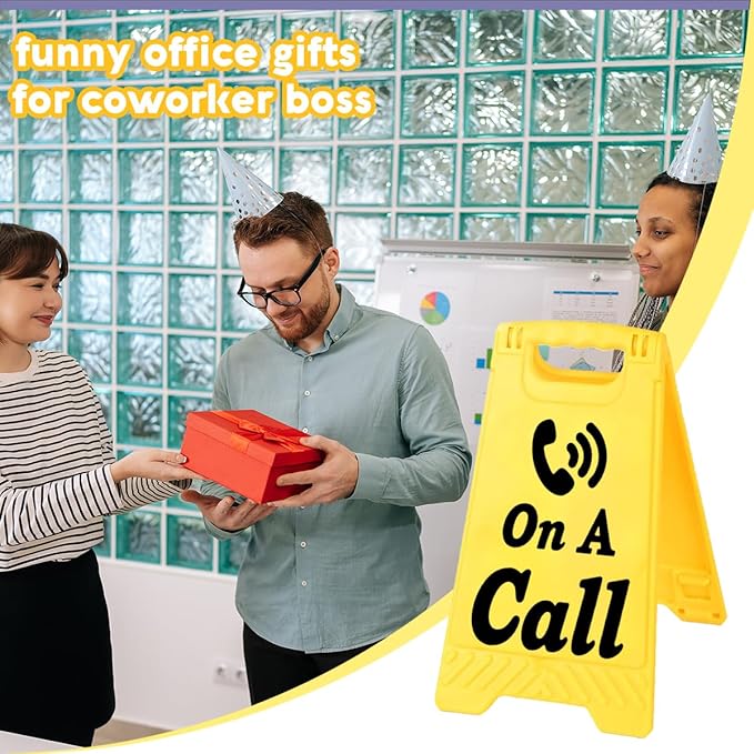Funny Office Desk Accessories,Workplace Status Indicator Office Cubicle Decor,Phone Holder Mirror Acrylic Table Signs，Meeting in Progress Desk Decor, Privacy Please,Team Gifts for Director(On A Call)