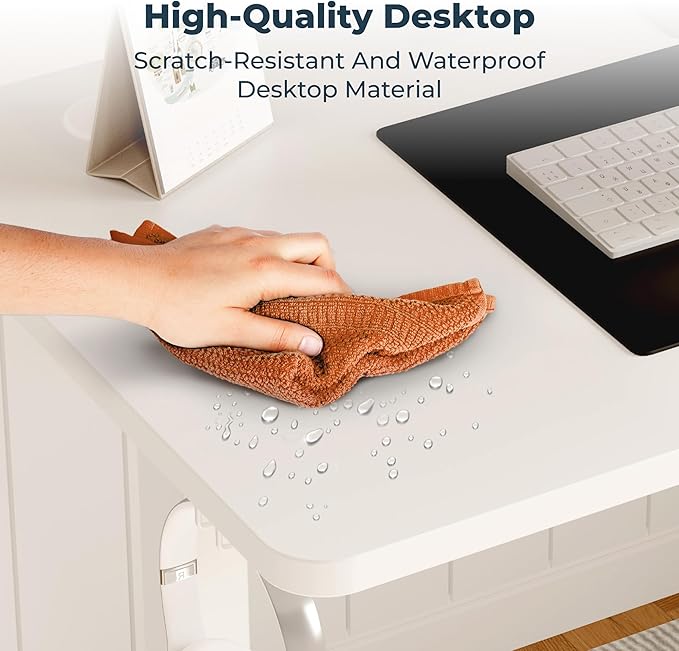 FitStand Adjustable Stand Up Desk with Memory Preset, Standing Desks 40 x 24 Inch Electric Home Office Desk Computer Workstation, Splice White Top + White Frame