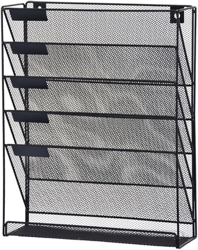 Vankcp 1 Pcs 6-Tier Magnetic File Holder, No Drilling Magnetic File Organizer, Black Large Capacity Wall File Holder for File Cabinets, Office, Whiteboard, Magnetic Mail Holder