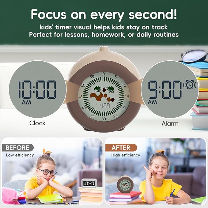 Visual Timer for Kids, 299-Minute Cute Kids Squirrel Timer, ADHD Autism Toddler Support, Visual Timer for Classroom, Homeschool Supplies Study Teaching Time Management Tool